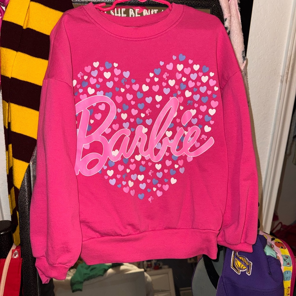 Barbie Pink Heart Sweater girls size Medium. PERFECT CONDITION